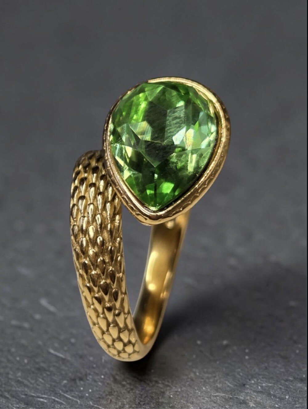 18k Gold Plated High-end French Designer Serpent Peridot Crystal Ring